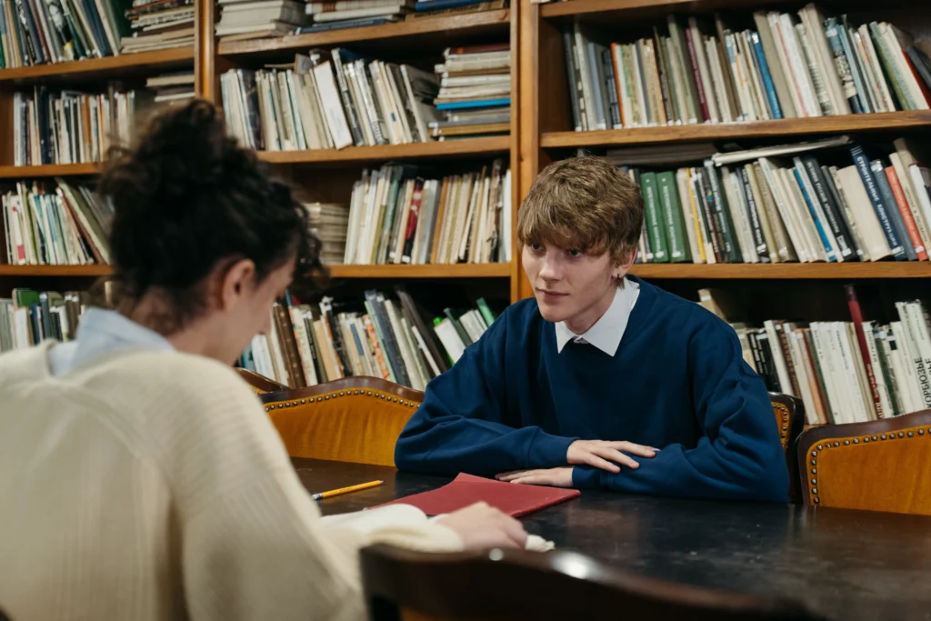 College students in the library.