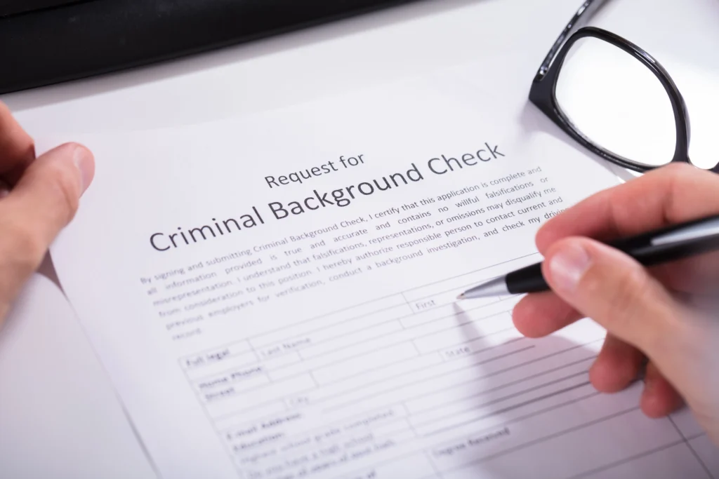 An empty criminal background check form.